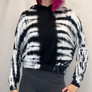 LNA Women's Midnight Rapture Tie Dye Hoodie Blue Black White XS Extra Small Crop